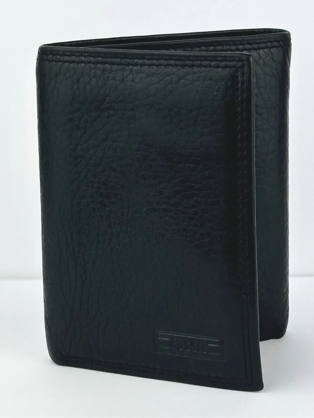Fossil Black Pebbled Leather Trifold Wallet